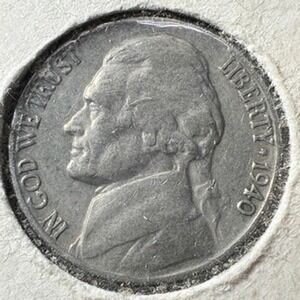 1940 P Jefferson Nickel Five Cents Coin 5C